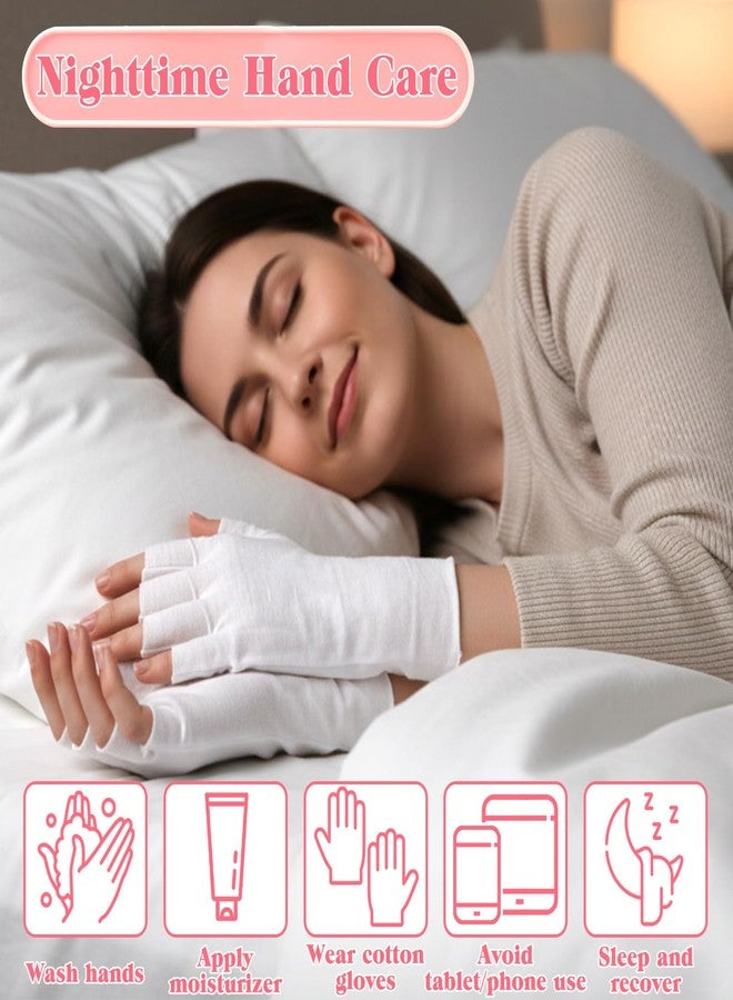 Qulkws 6 Pairs White Fingerless Gloves Soft Comfortable Overnight Dry Hands Glove Cotton Moisturizing Gloves Eczema Sun Protection Glove for Adults Driving Spa Sleeping Hand Spa Care - Image 3
